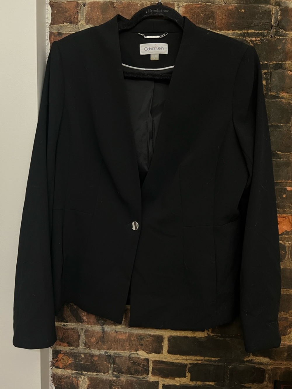 Calvin Klein Black Single-Button Collarless Blazer